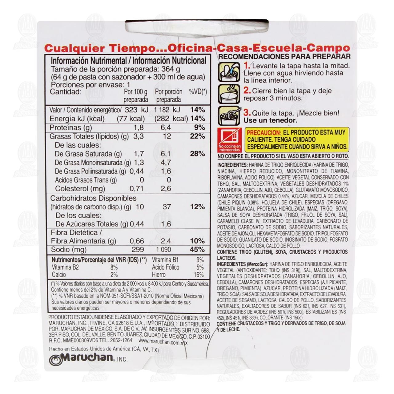 Pasta Maruchan Instant Lunch con Camarón y Chile Piquín, 64 gr. image number 2