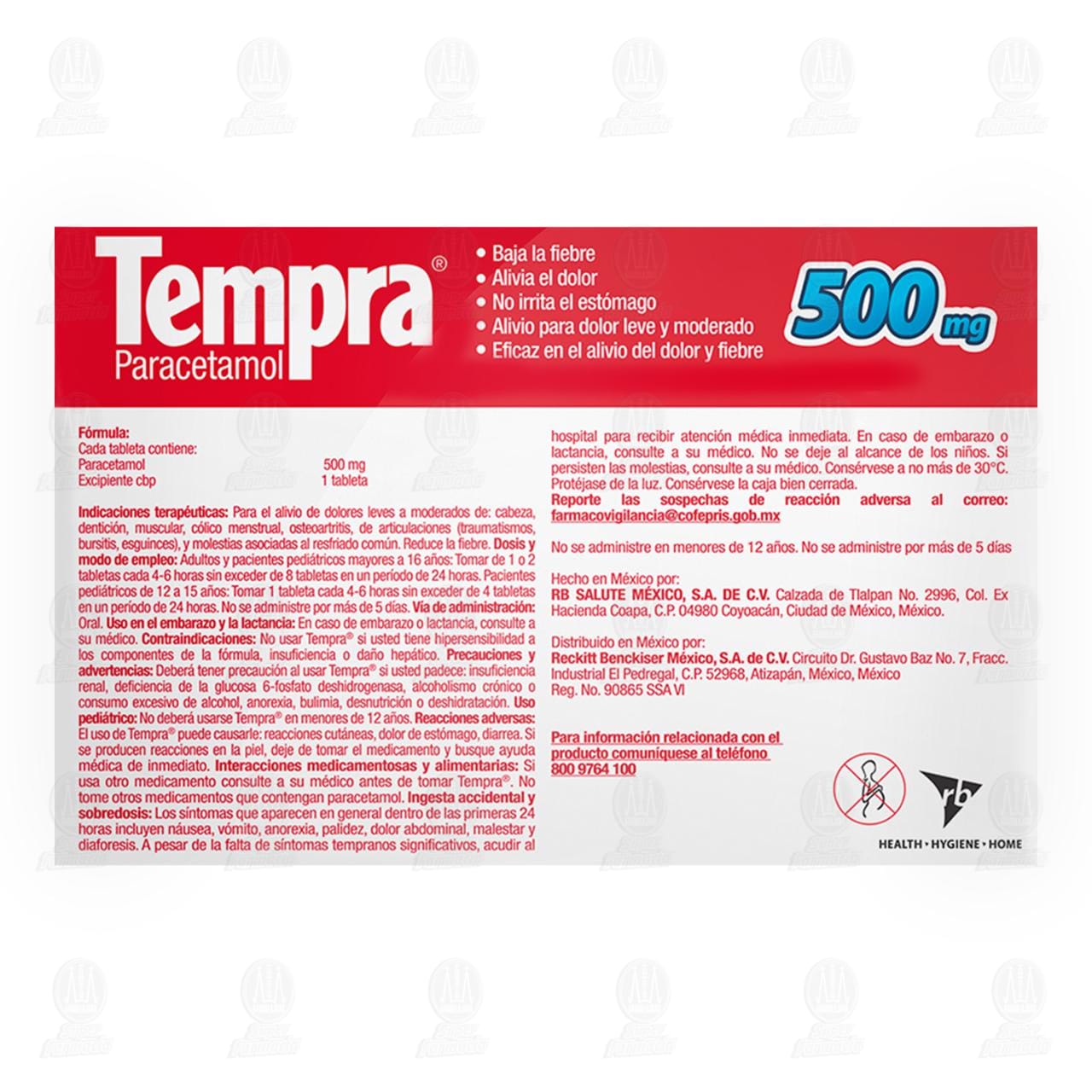 Tempra 500 mg, 20 Tabletas. image number 2