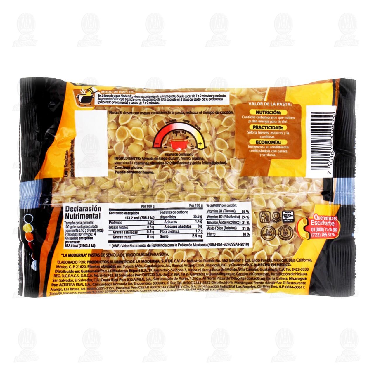 Pasta de S&eacute;mola de Trigo Durum La Moderna Caracol 1, 200 gr. image number 1