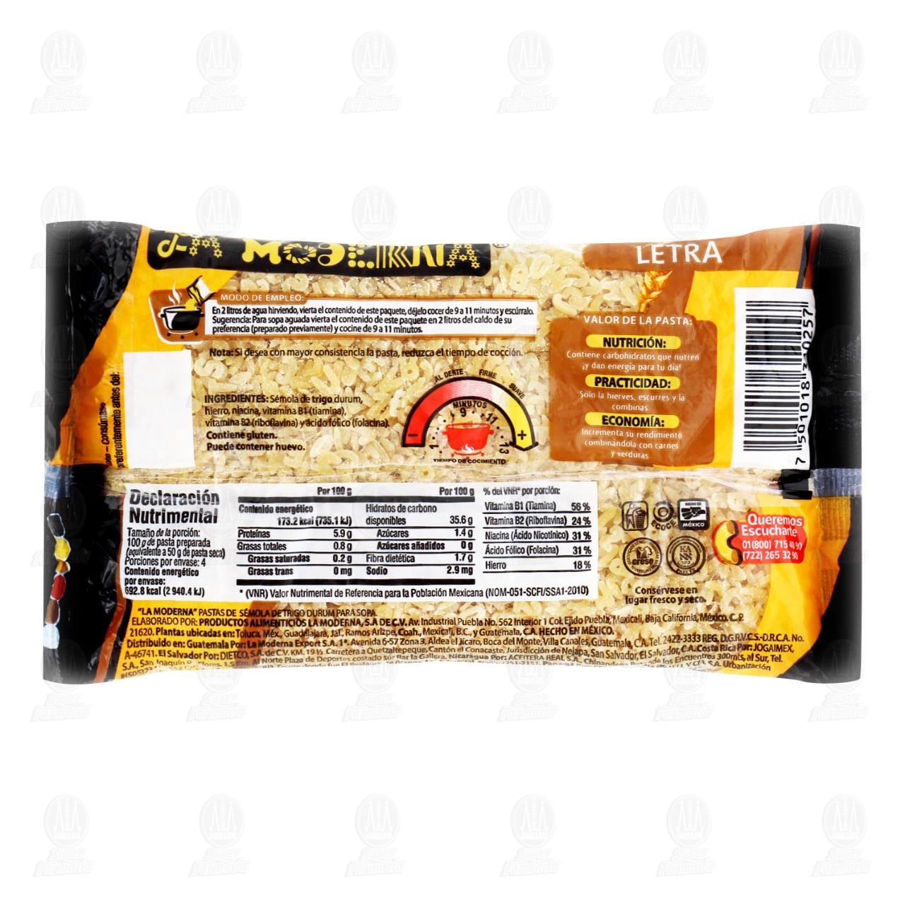 Pasta de S&eacute;mola de Trigo Durum La Moderna Letra, 200 gr. image number 1