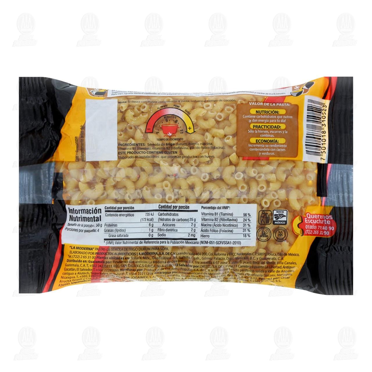 Pasta de Sémola de Trigo Durum La Moderna Codo 2, 200 gr. image number 1