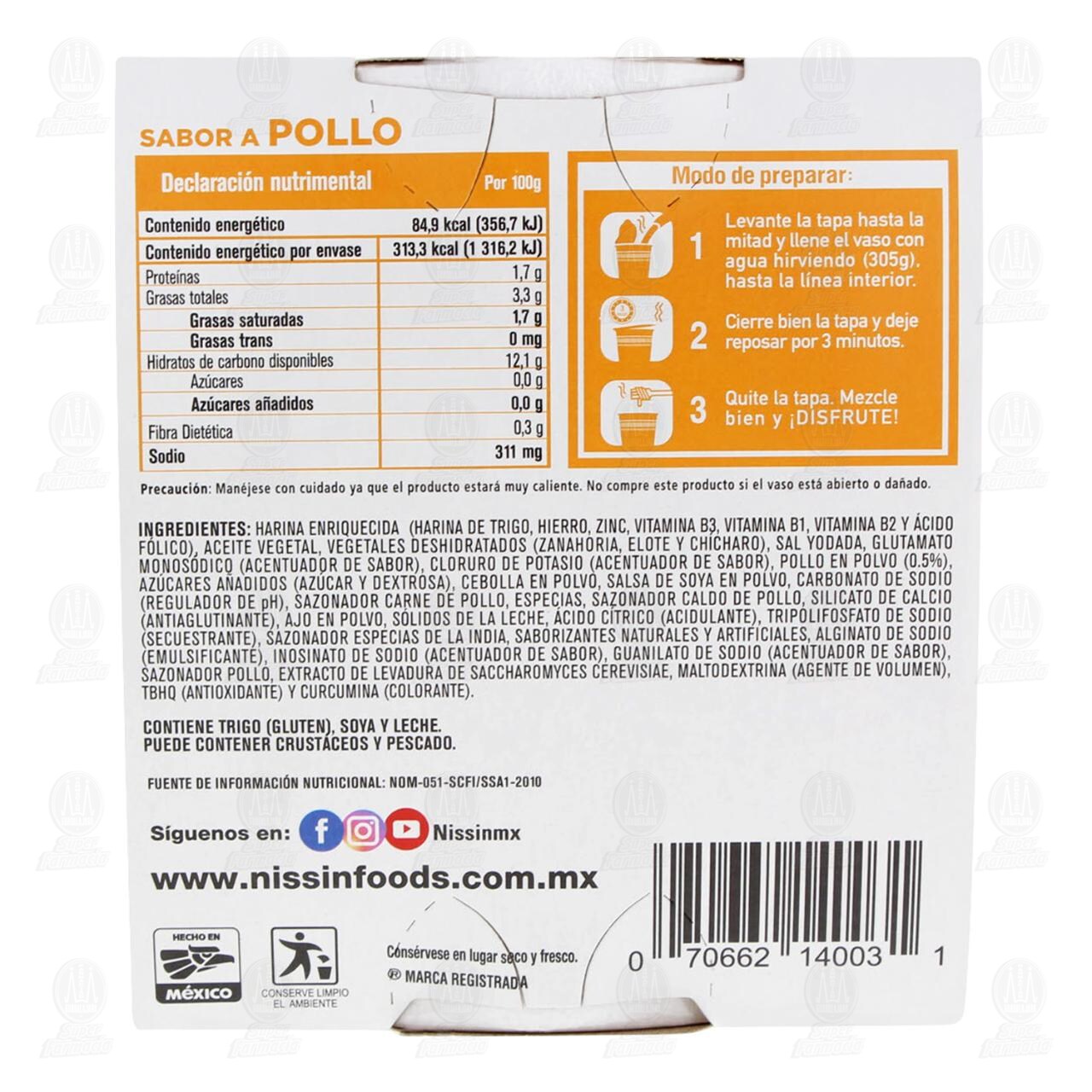 Pasta Nissin Cup Noodles Sabor a Pollo, 64 gr. image number 2