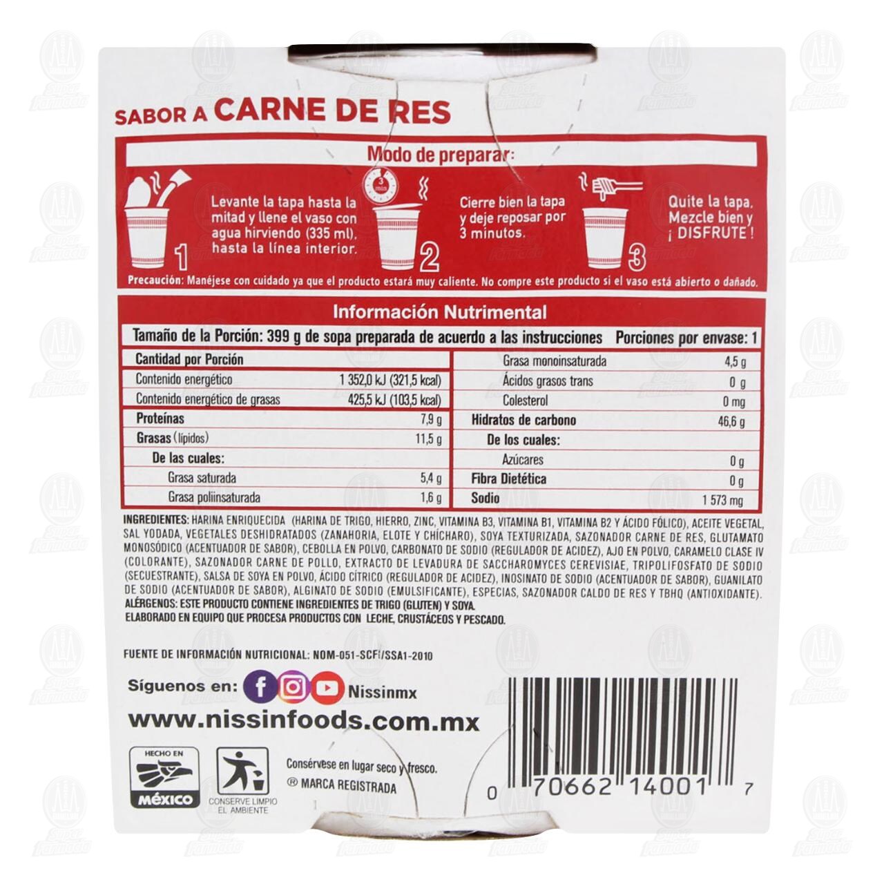 Pasta Nissin Cup Noodles Sabor a Carne de Res, 64 gr. image number 2