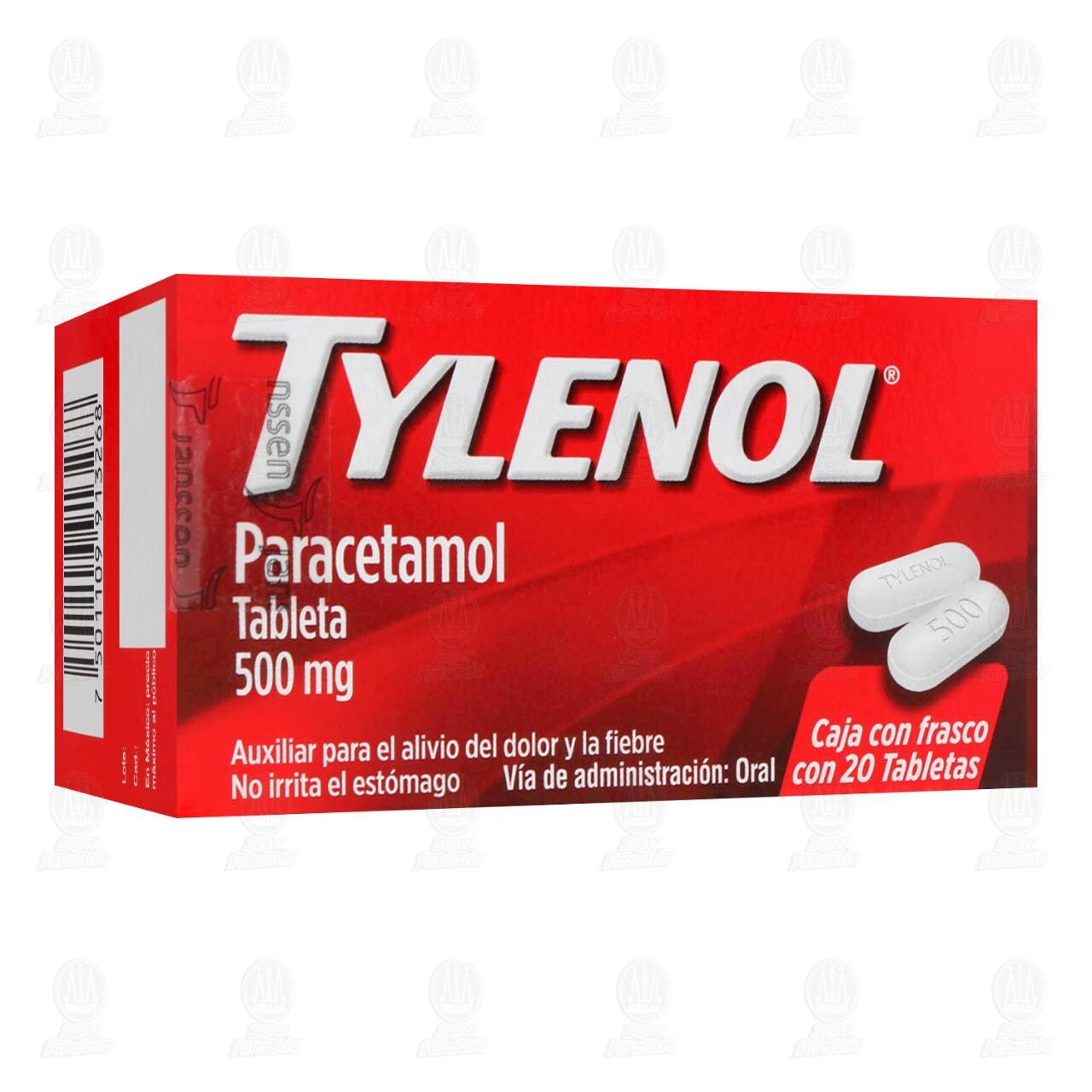 Tylenol 500 mg, 20 Tabletas.