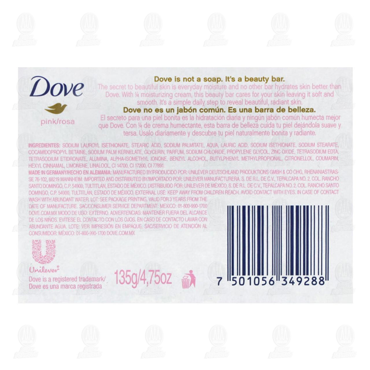 Jab&oacute;n de Tocador Dove Rosa con Crema, 135 gr. image number 2