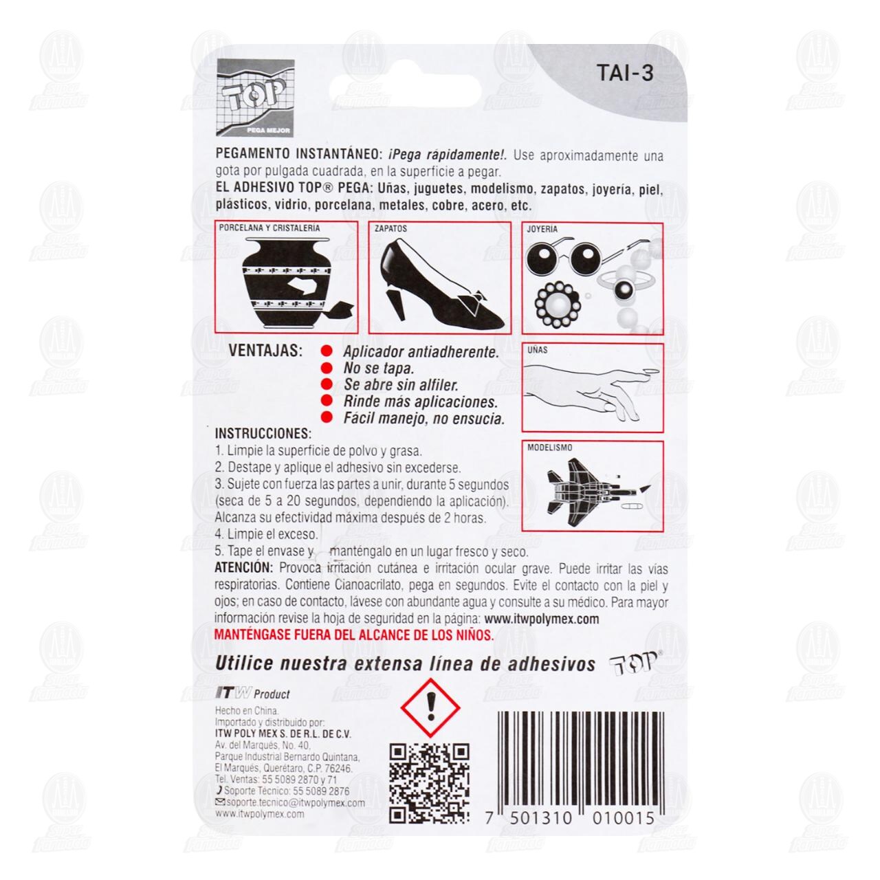 Pegamento Instantáneo Top con Aplicador Antiadherente, 3.5 gr. image number 1