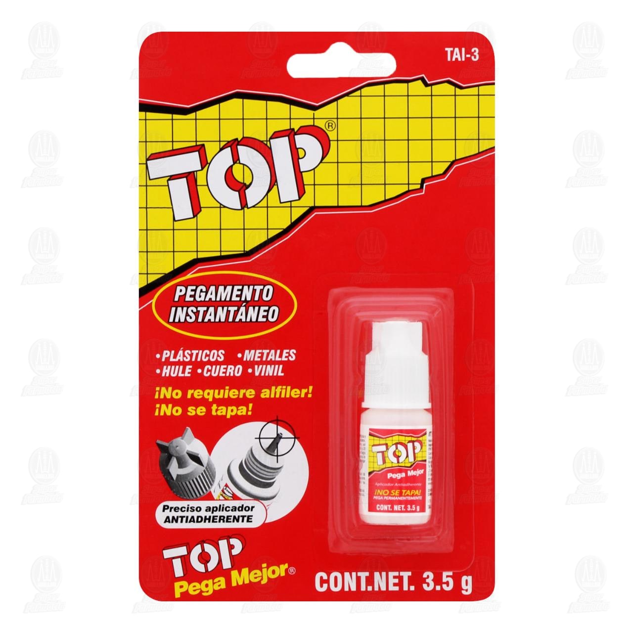 Pegamento Instantáneo Top con Aplicador Antiadherente, 3.5 gr.