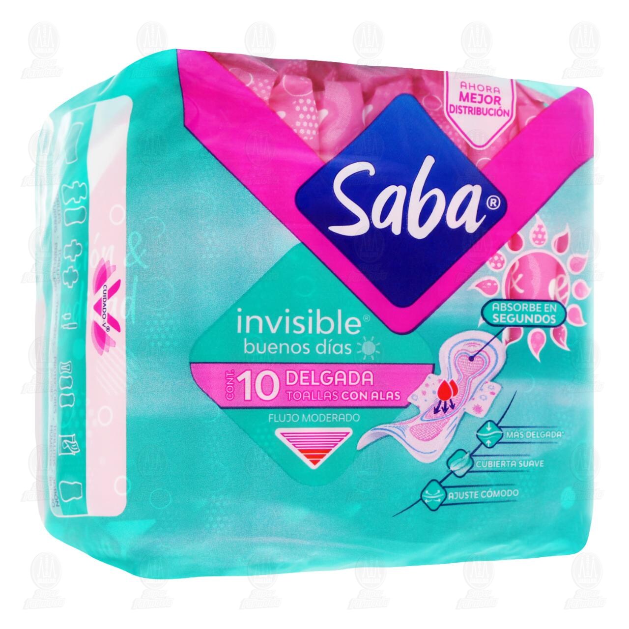 Toallas Femenina Saba Invisible Buenos D&iacute;as Delgada con Alas, 10 pzas. image number 0