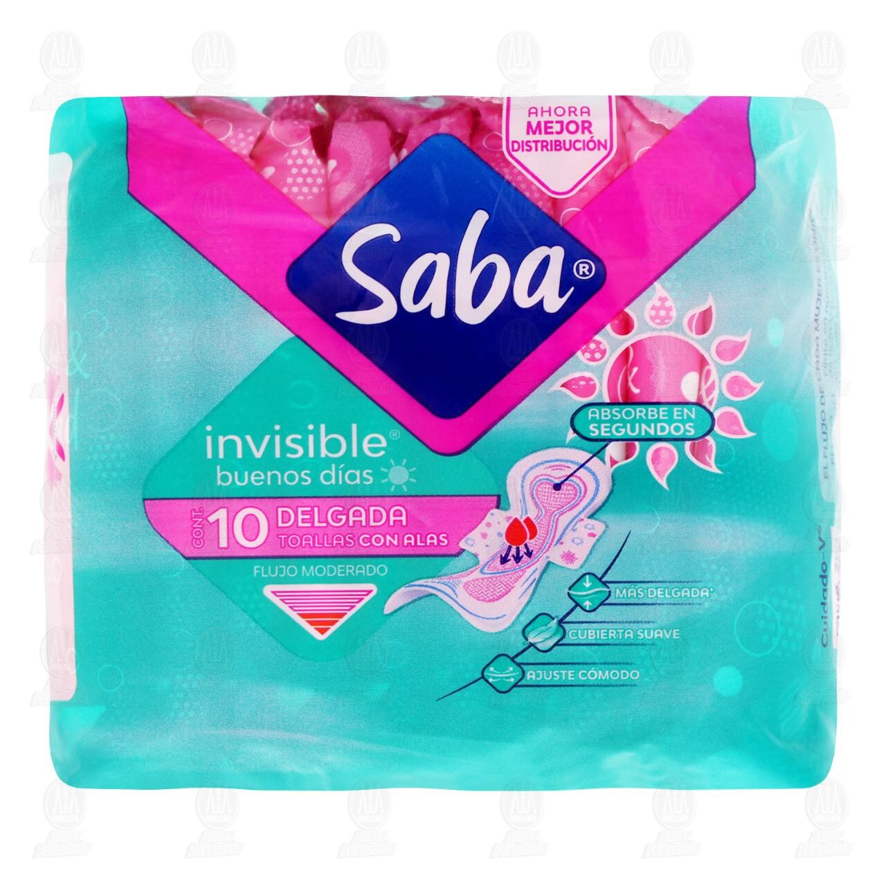 Toallas Femenina Saba Invisible Buenos D&iacute;as Delgada con Alas, 10 pzas. image number 1