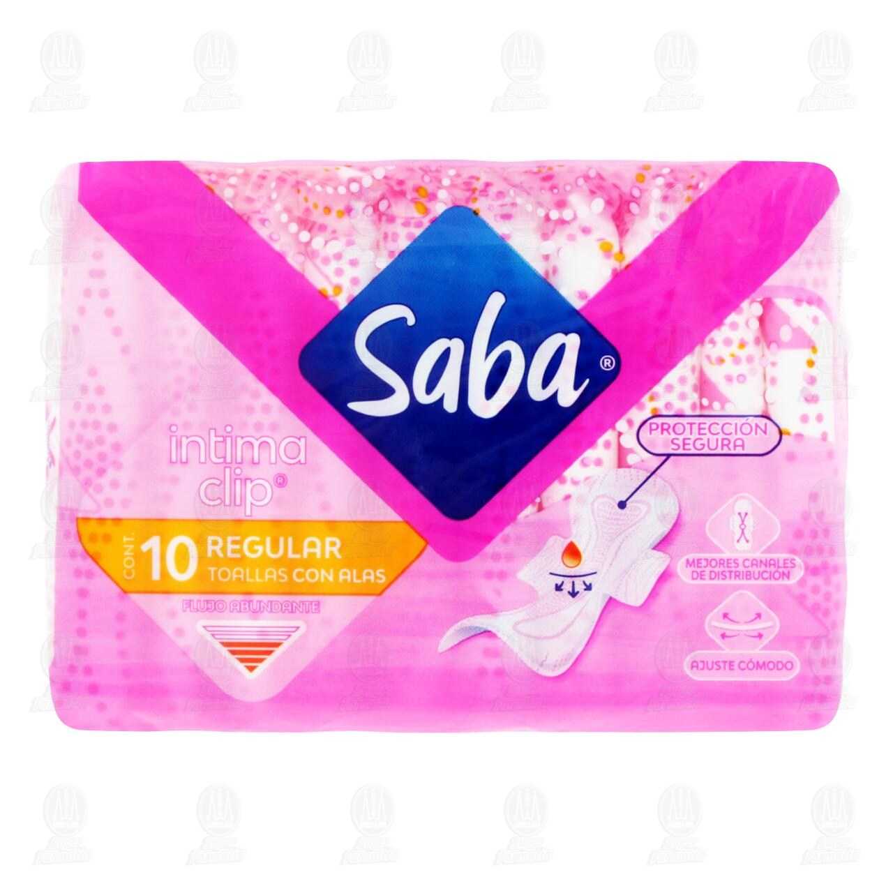 Toallas Femenina Saba Intima Clip Regular con Alas, 10 pzas. image number 1