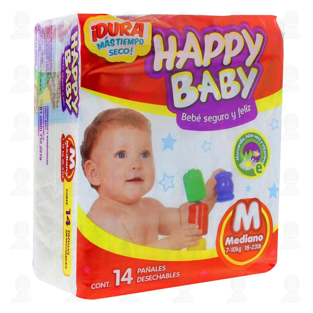 Pañales para Bebé Happy Baby con Manzanilla, Aloe Vera y Vitamina E Talla M, 14 pzas.
