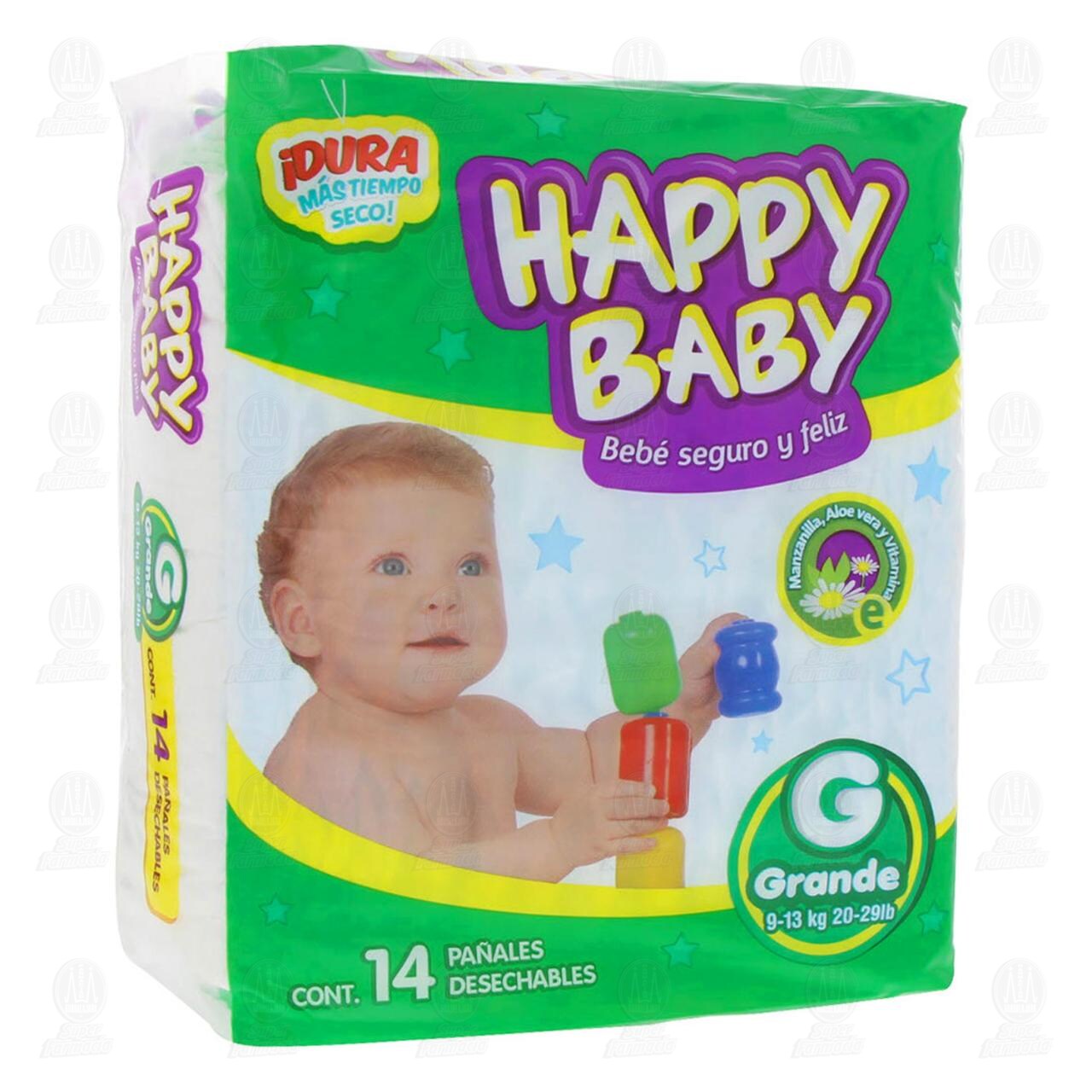 Pañales para Bebé Happy Baby con Manzanilla, Aloe Vera y Vitamina E Talla G, 14 pzas.