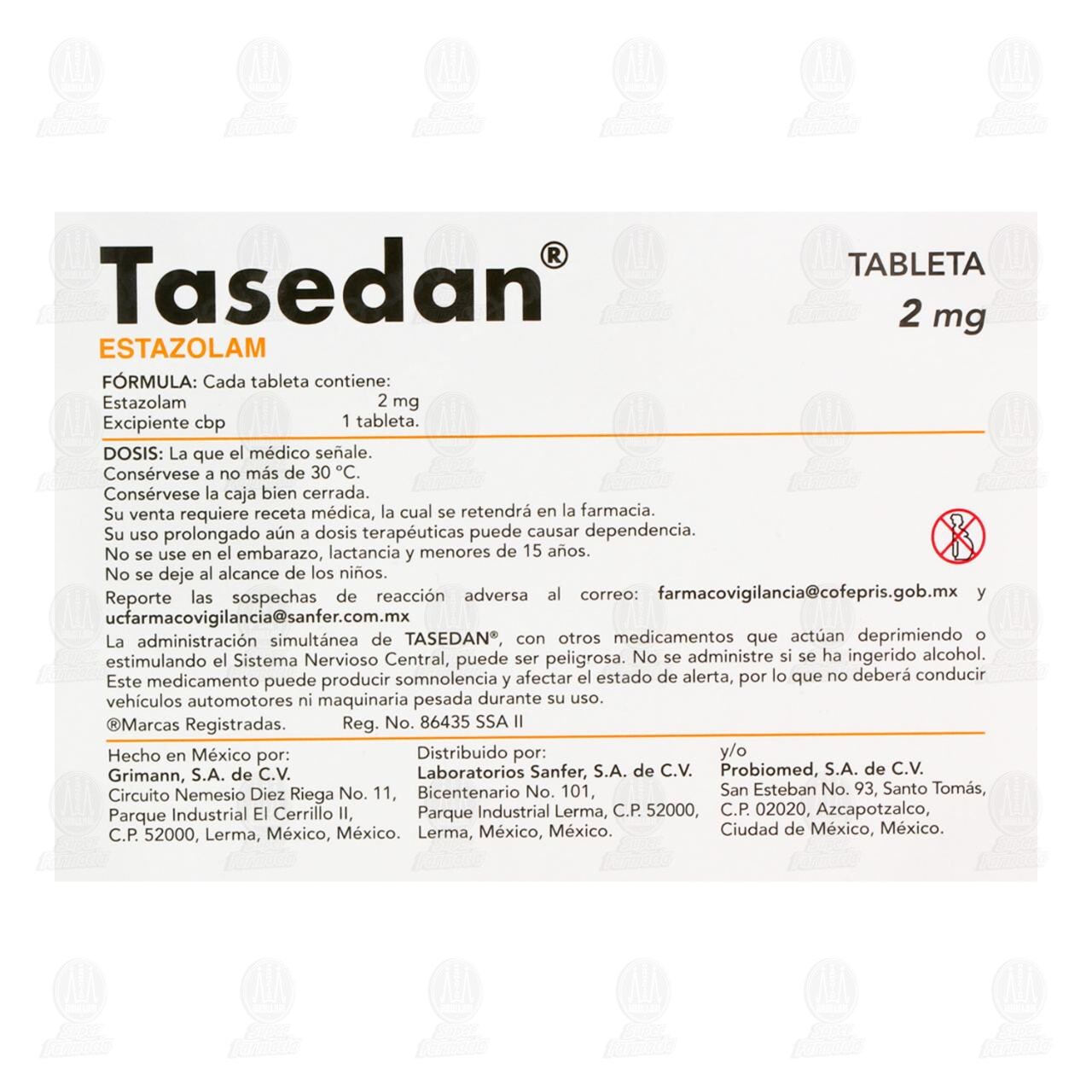 Tasedan 2 mg, 60 Tabletas. image number 2