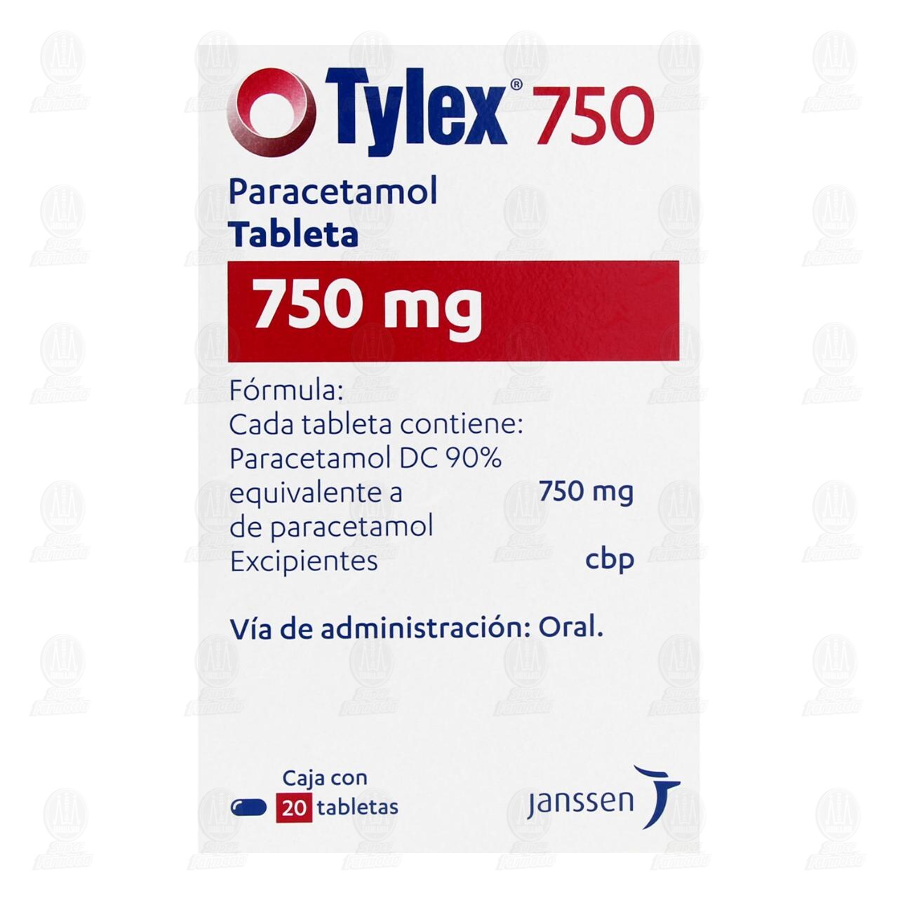 Tylex 750 mg, 20 Tabletas. image number 1