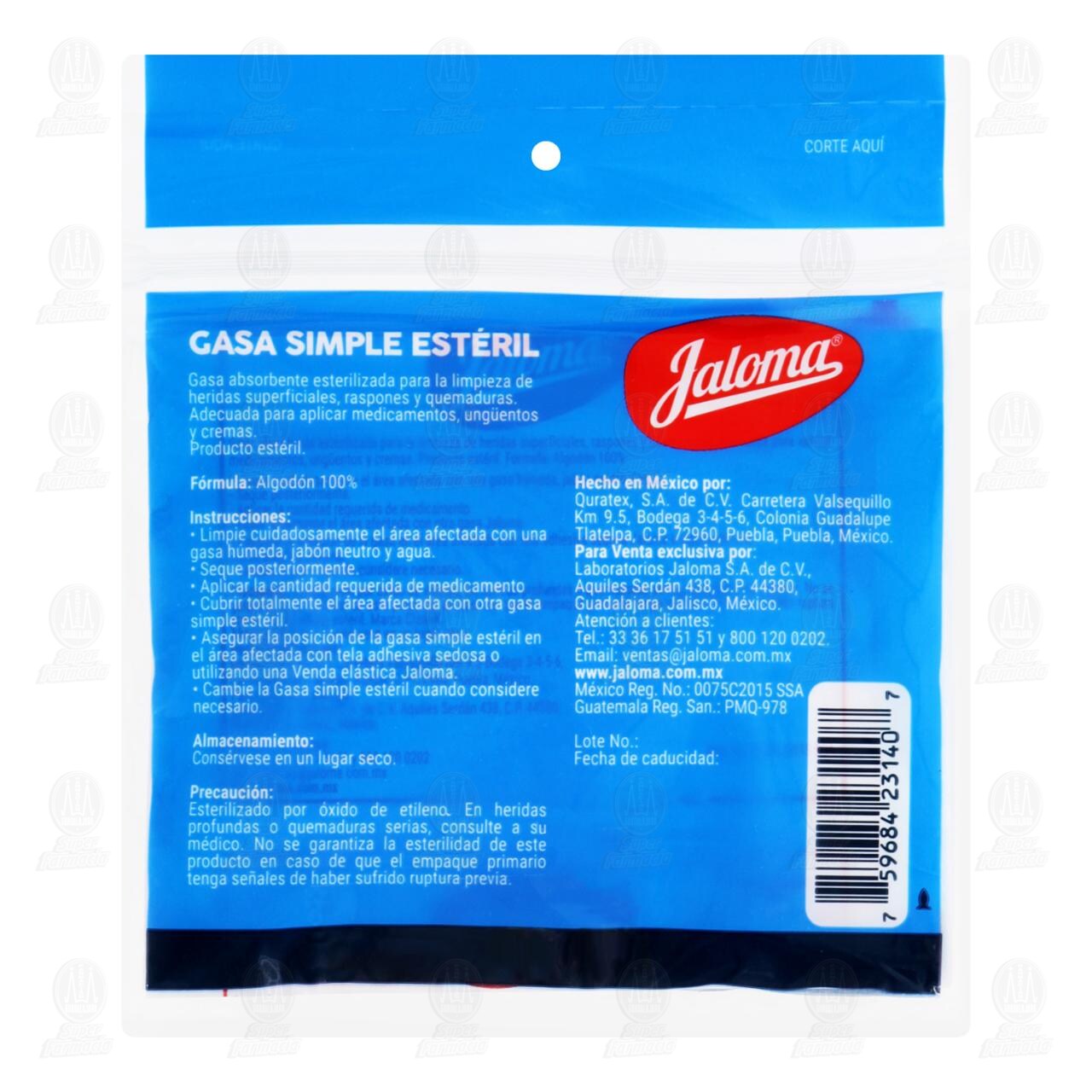 Gasa Jaloma Simple Estéril 7.5cm x 5cm, 10 pzas. image number 1