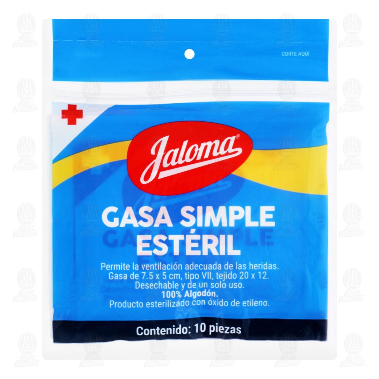 Gasa Jaloma Simple Estéril 7.5cm x 5cm, 10 pzas.