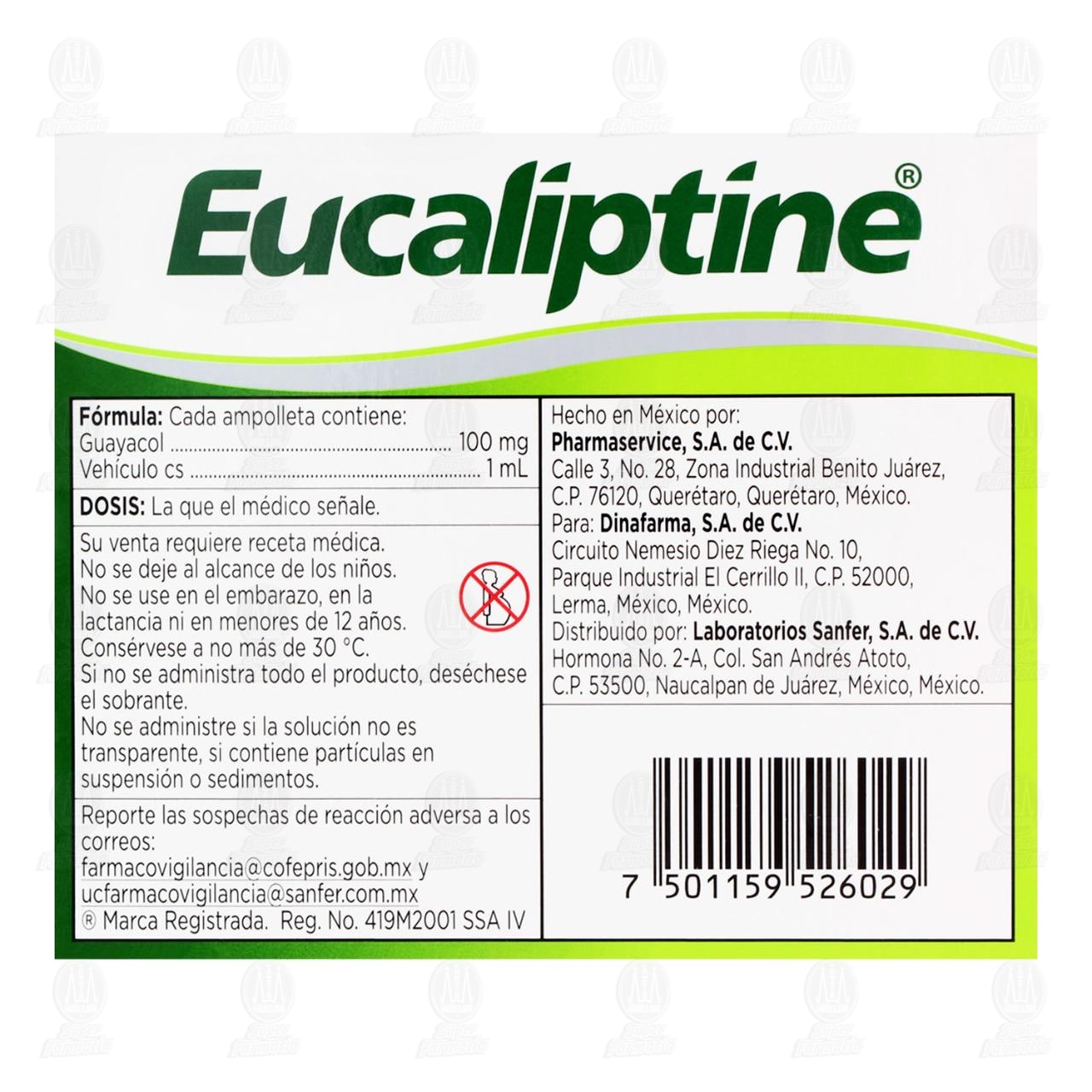 Eucaliptine 100mg/ml Soluci&oacute;n Inyectable, 10 Ampolletas de 1 ml. image number 2