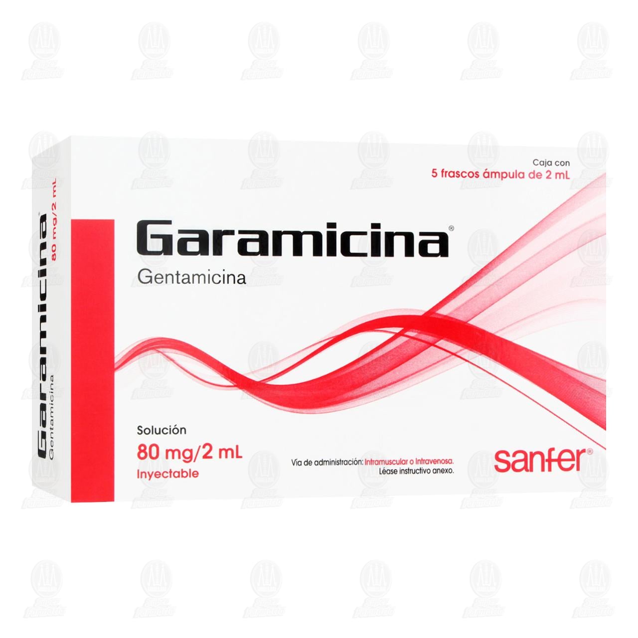 Imagen para Garamicina 80mg/2ml Solución Inyectable, 5 Ámpulas de 2 ml c/u.