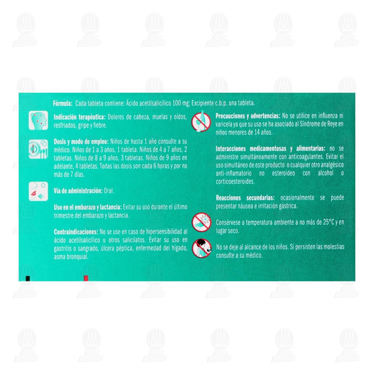 Aspirina Junior Alivio del Dolor y Fiebre 100 mg, 60 Tabletas. image number 2
