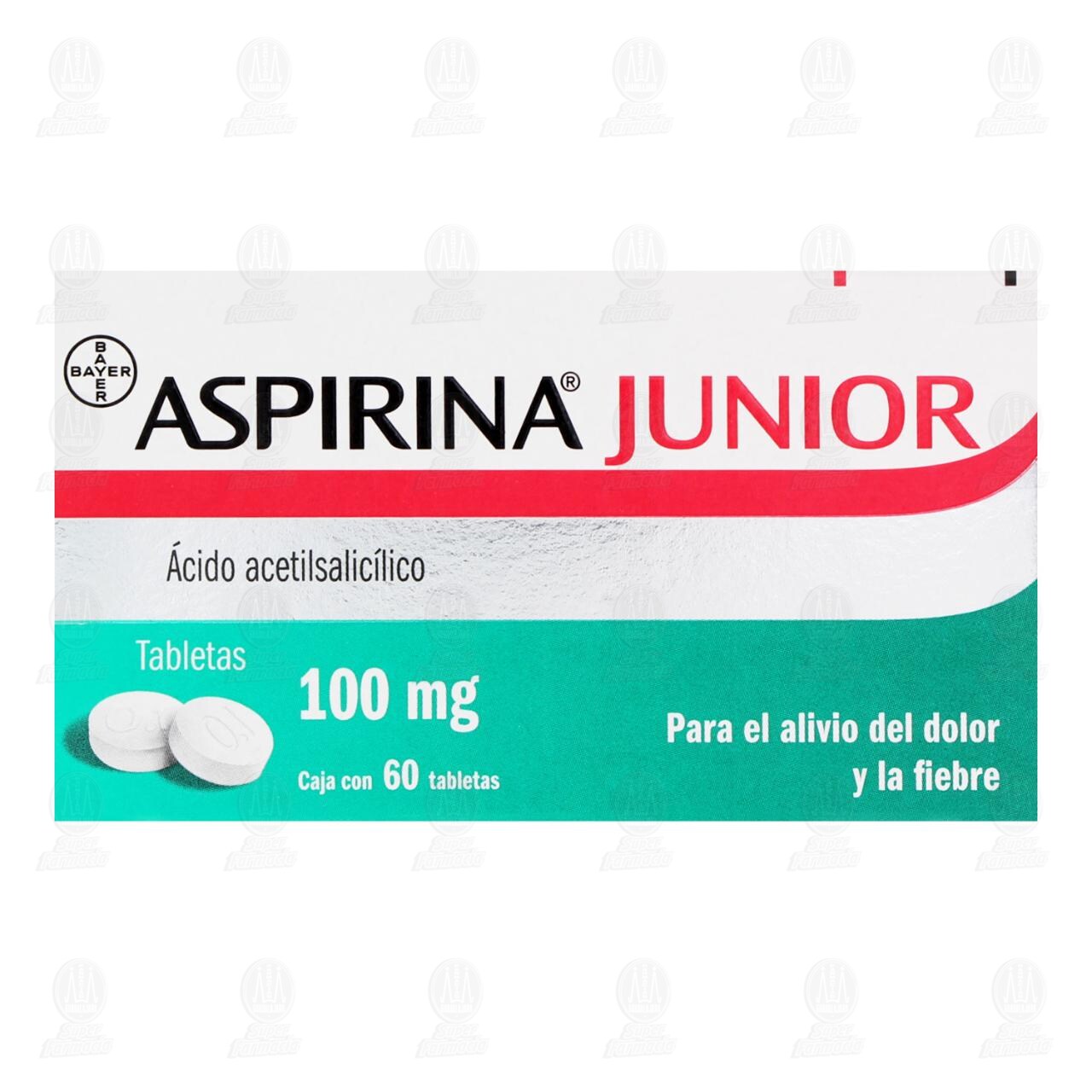 Aspirina Junior Alivio del Dolor y Fiebre 100 mg, 60 Tabletas. image number 1