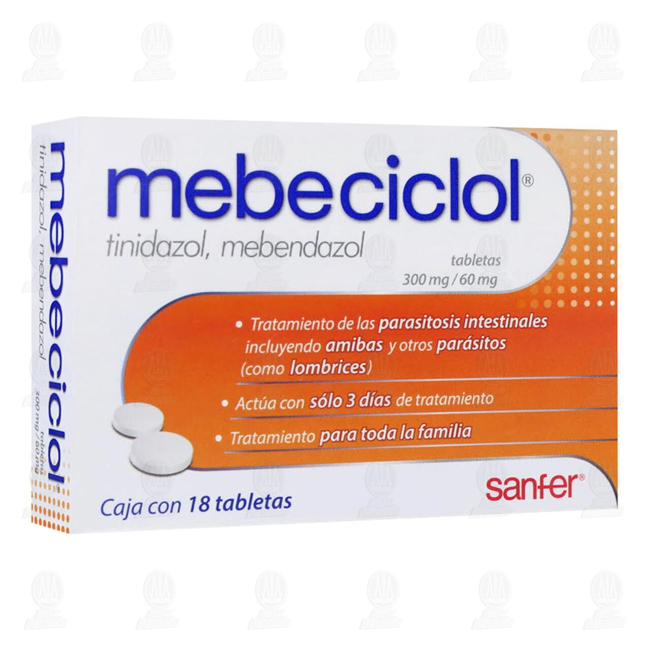 Mebeciclol 300mg/60mg, 18 Tabletas. image number 0