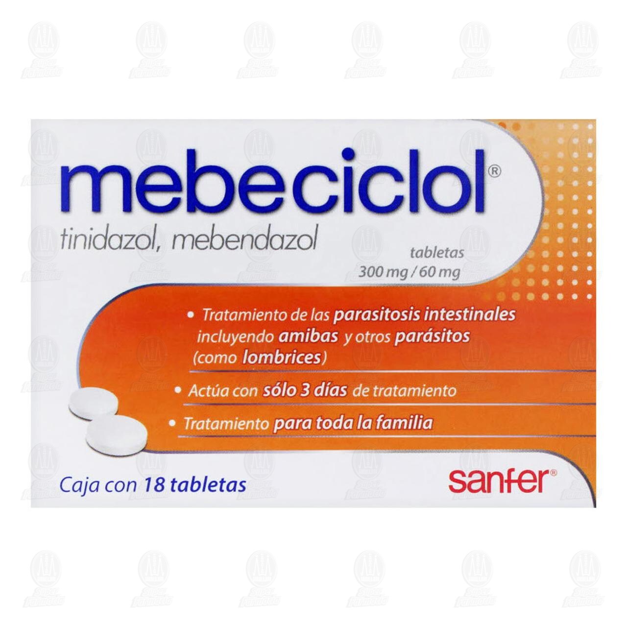 Mebeciclol 300mg/60mg, 18 Tabletas. image number 1