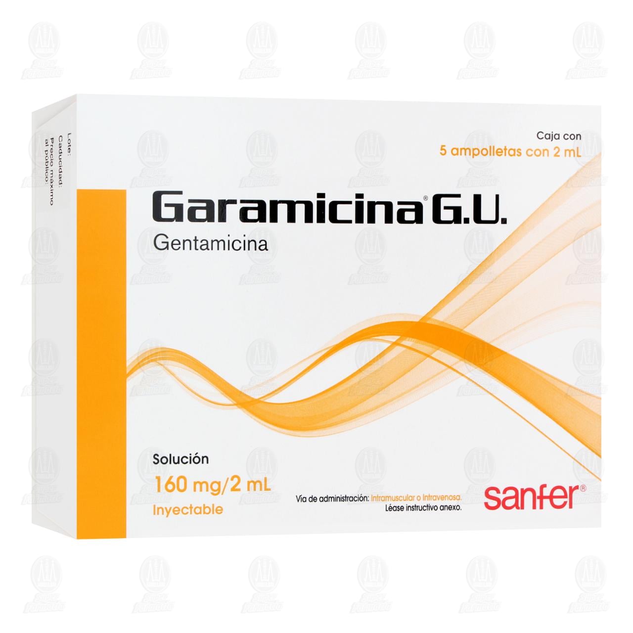 Garamicina G.U 160mg/2ml Soluci&oacute;n Inyectable, 5 Ampolletas de 2 ml c/u. image number 0