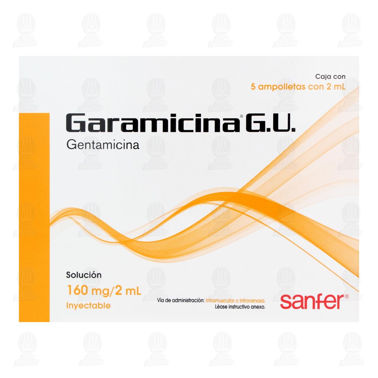 Garamicina G.U 160mg/2ml Soluci&oacute;n Inyectable, 5 Ampolletas de 2 ml c/u. image number 1
