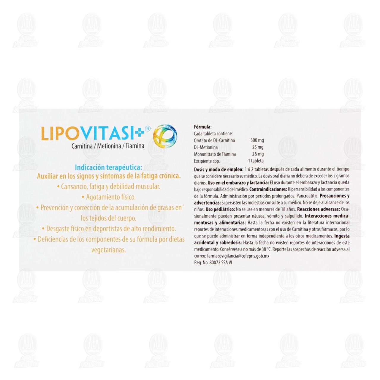 Lipovitasi Or 300mg/25mg/25mg, 30 Tabletas. image number 2