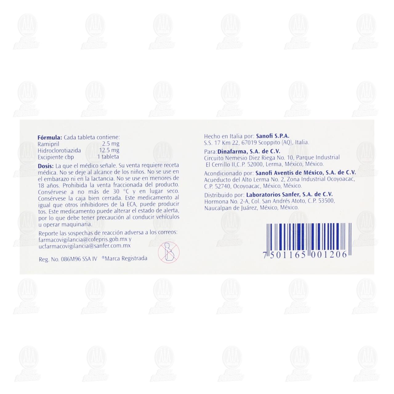 Tirazide 2.5mg/12.5mg, 16 Tabletas. image number 2