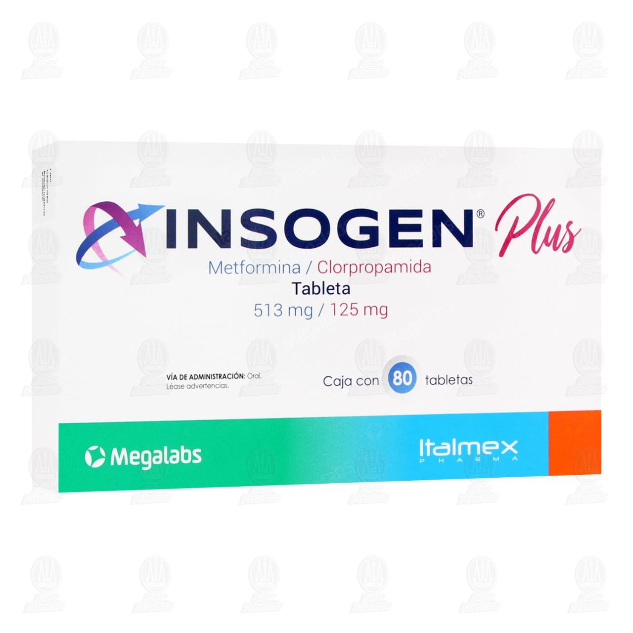 Imagen para Insogen Plus 513mg/125mg, 80 Tabletas.