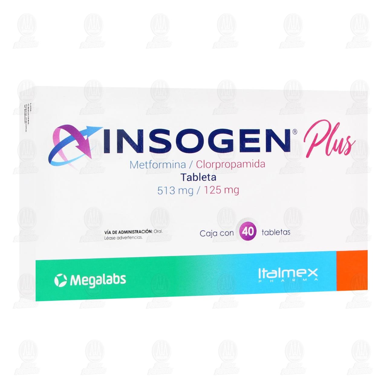 Imagen para Insogen Plus 513mg/125mg, 40 Tabletas.