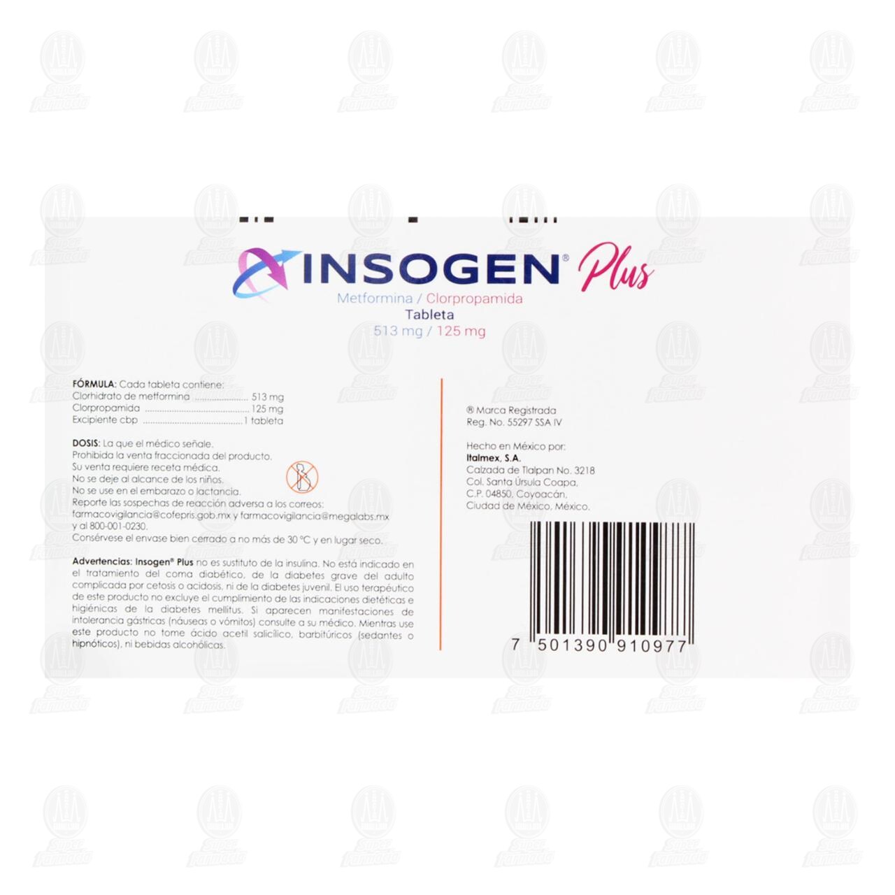 Insogen Plus 513mg/125mg, 40 Tabletas. image number 2