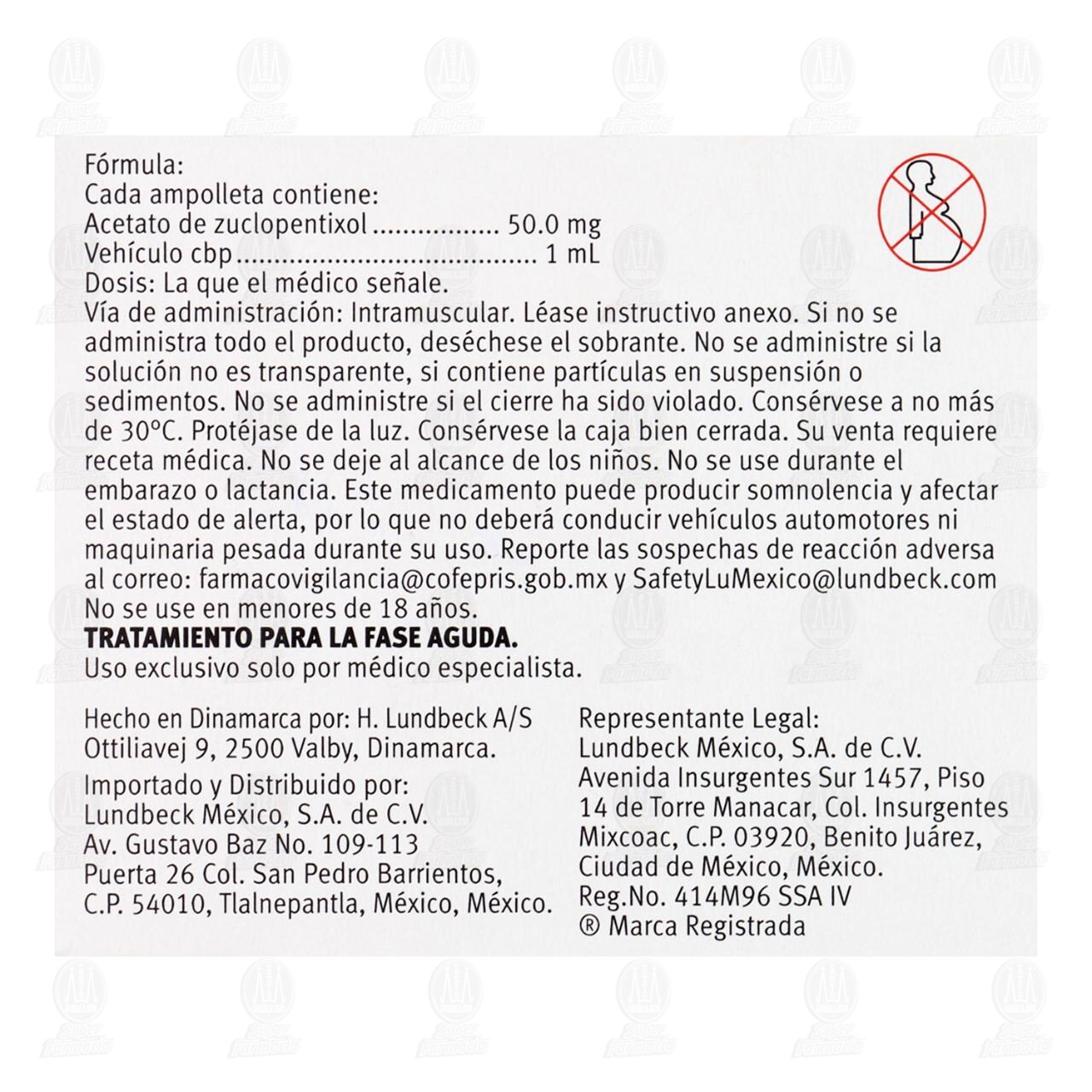 Clopixol Acuphase 50mg/1ml Soluci&oacute;n Inyectable, 2 Ampolletas de 1 ml c/u. image number 2