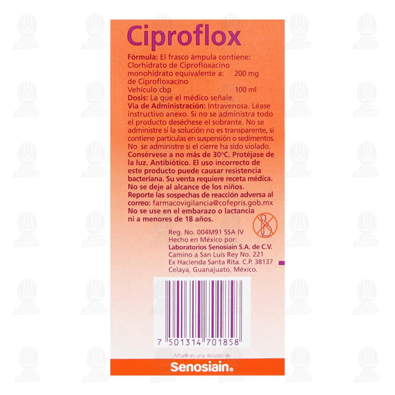 Ciproflox 200 mg Soluci&oacute;n Inyectable, 100 ml. image number 2