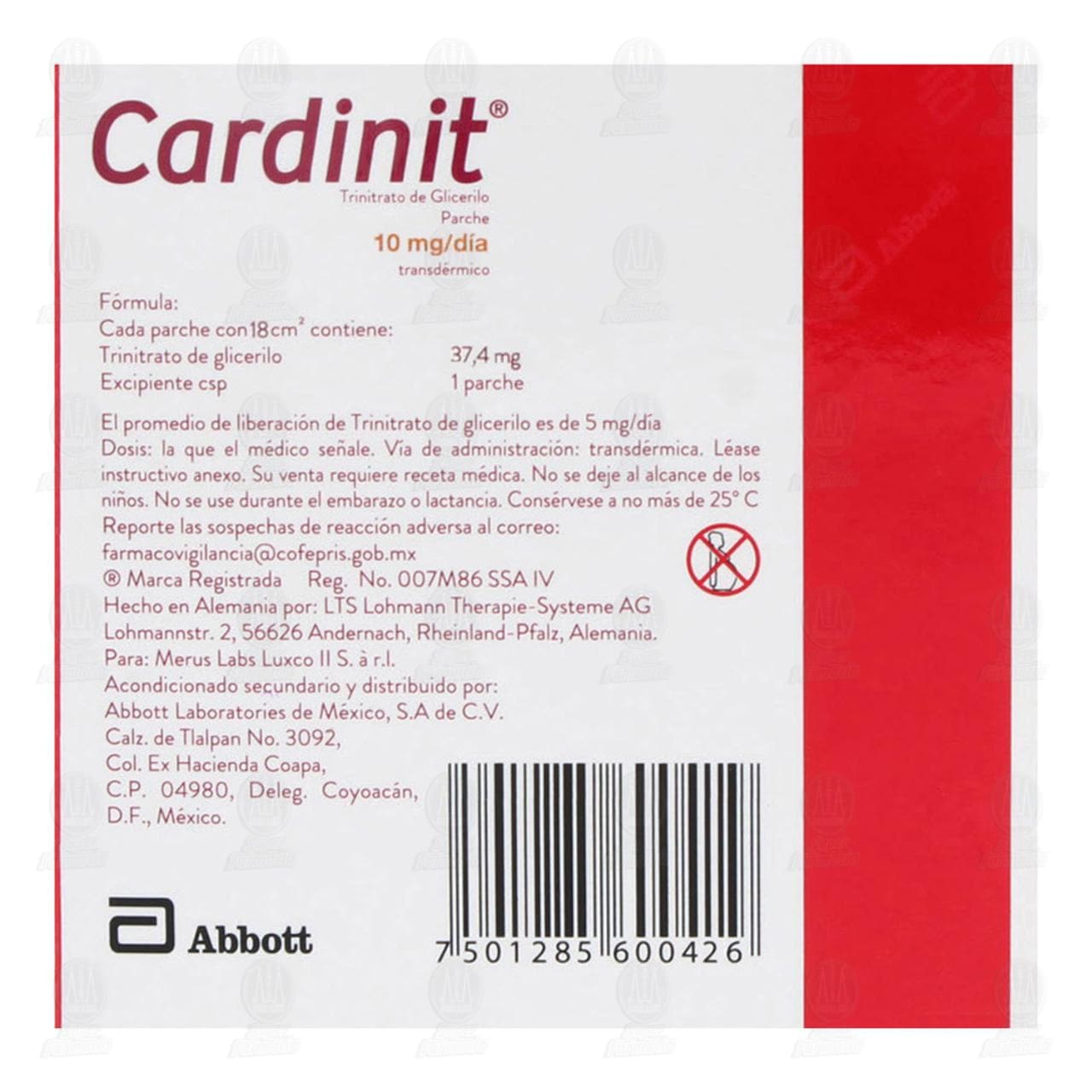 Cardinit Cardinit 10 mg, 7 Parches. de CARDINIT | Farmacias Guadalajara