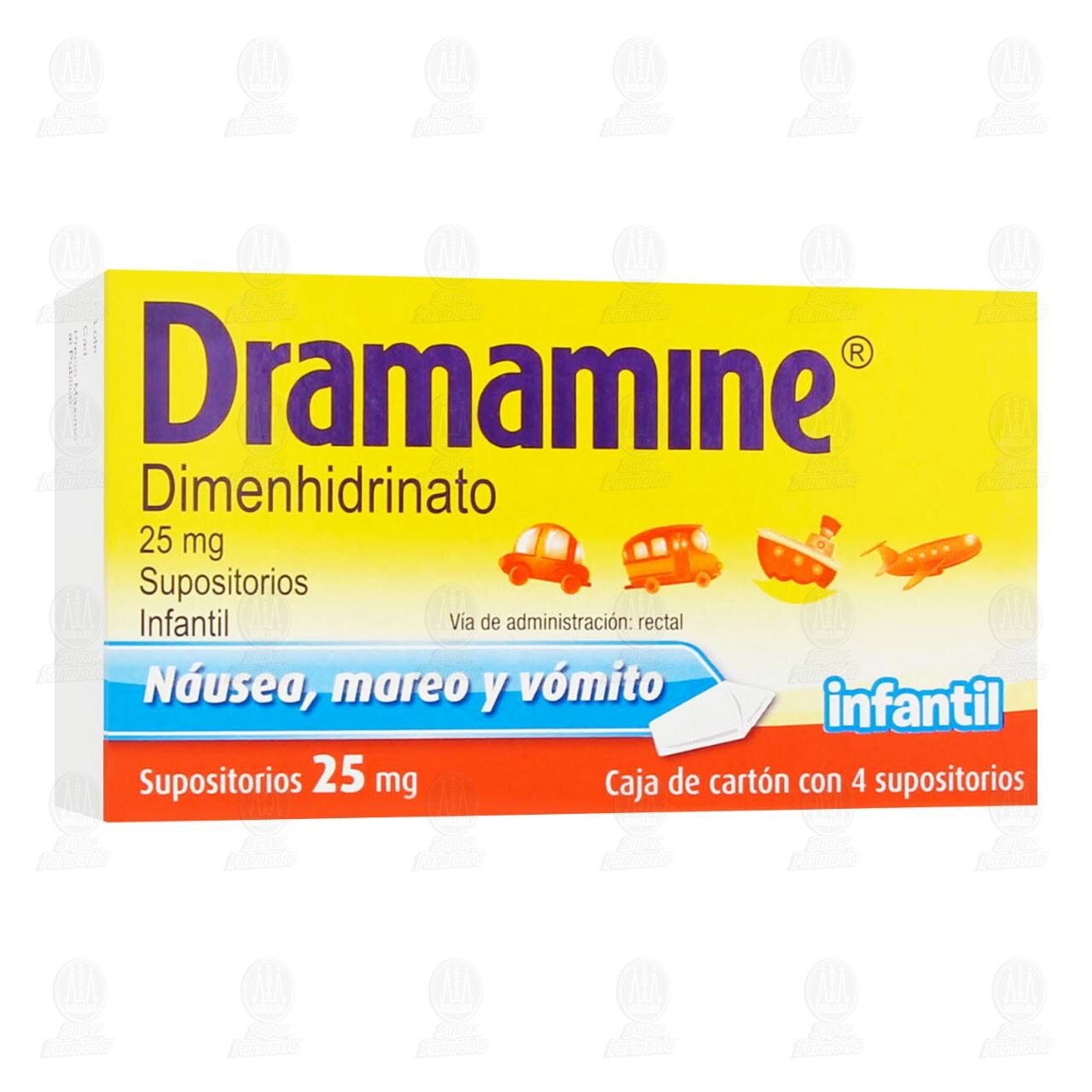 Antimareo Dramamine Infantil 4 Supositorios, 25 mg. image number 0