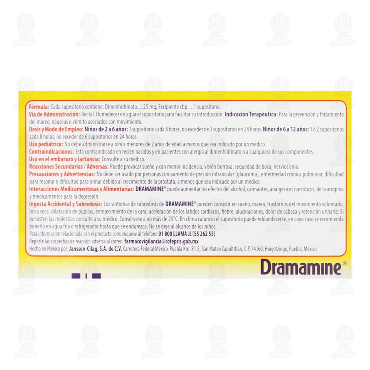 Antimareo Dramamine Infantil 4 Supositorios, 25 mg. image number 2