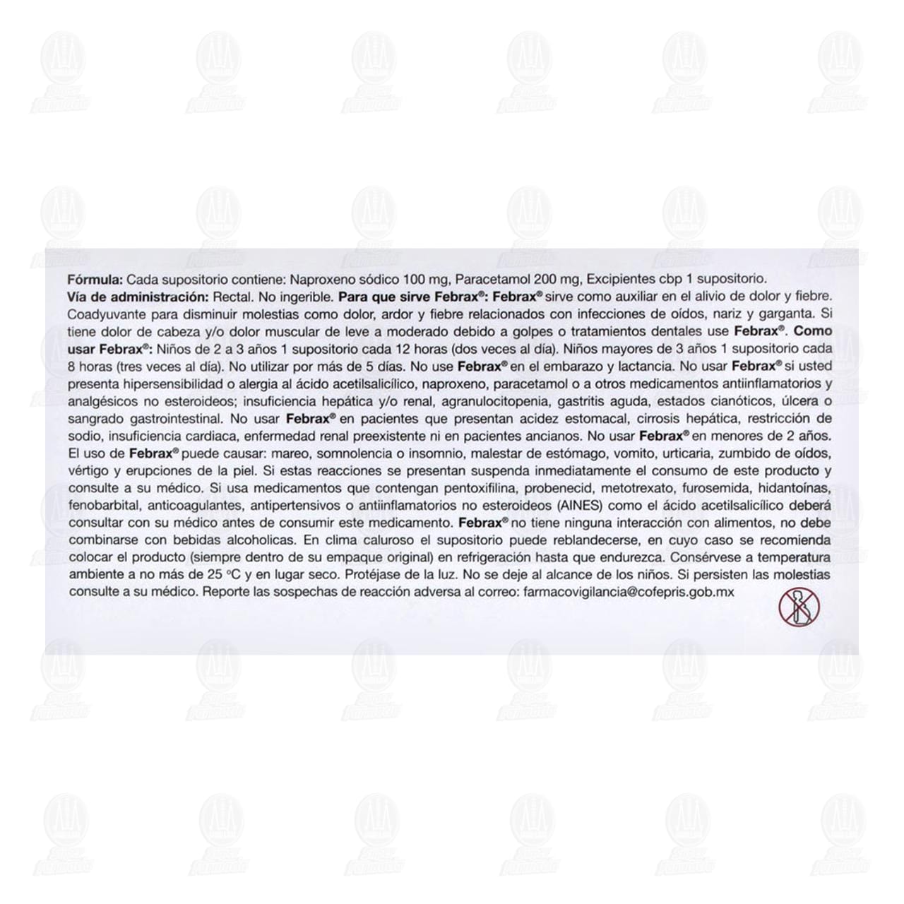 Febrax 100mg/200mg, 5 Supositorios. image number 2