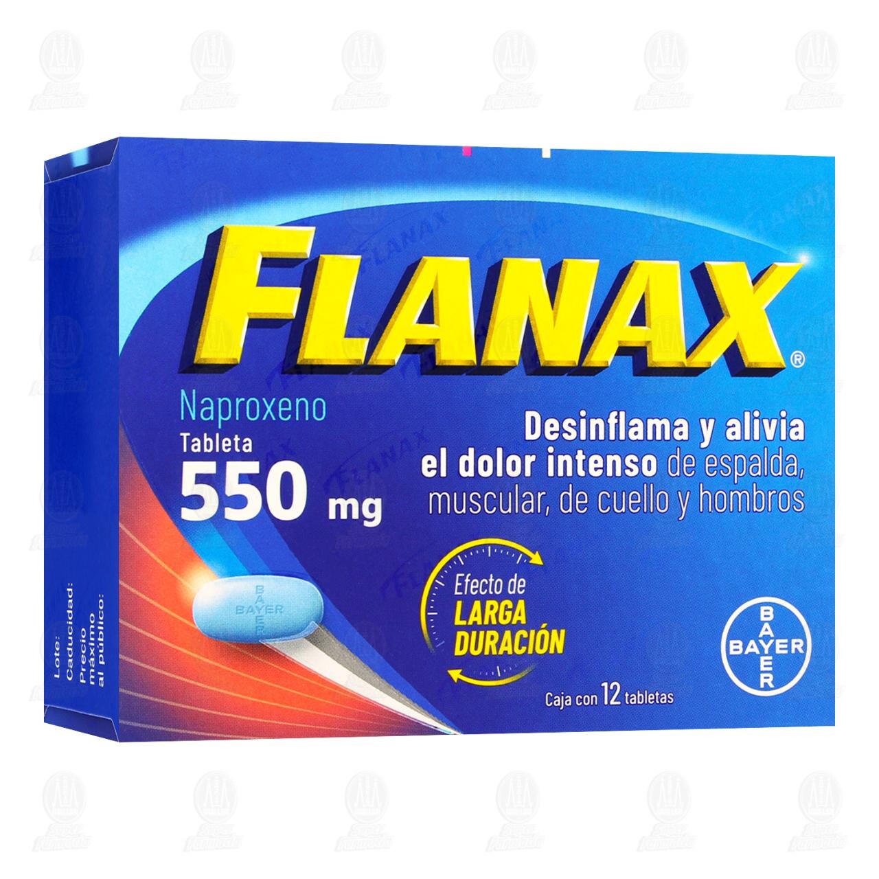 Flanax 550 mg Analg&eacute;sico, 12 Tabletas. image number 0