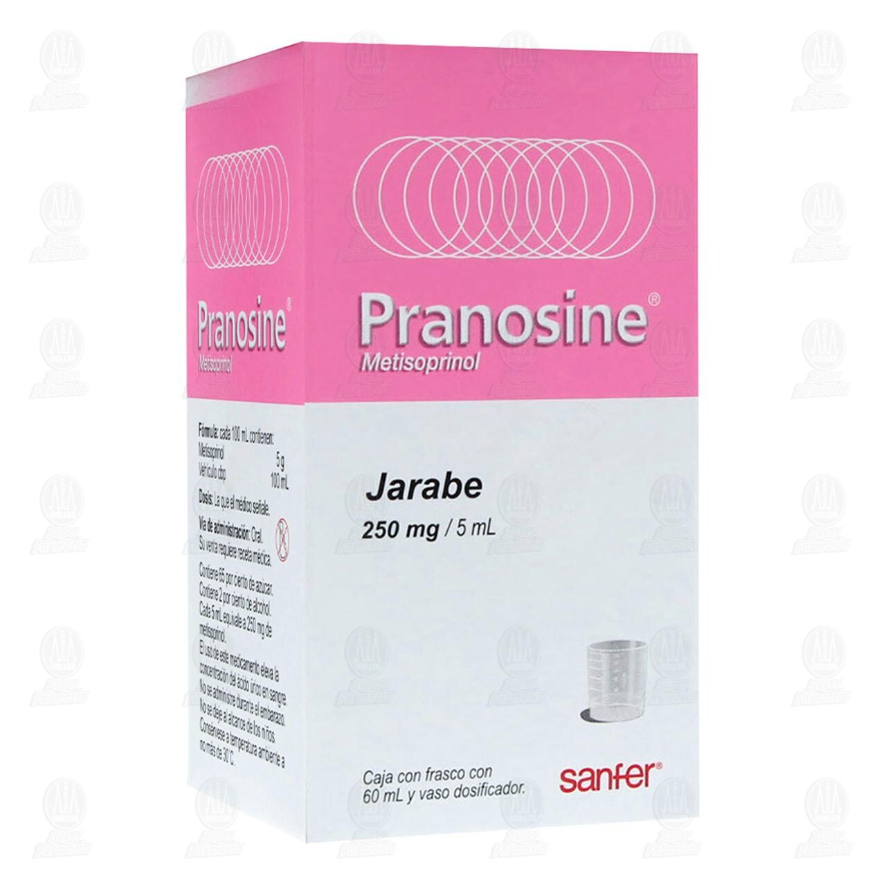 Pranosine Jarabe 250mg/5ml, 60 ml.