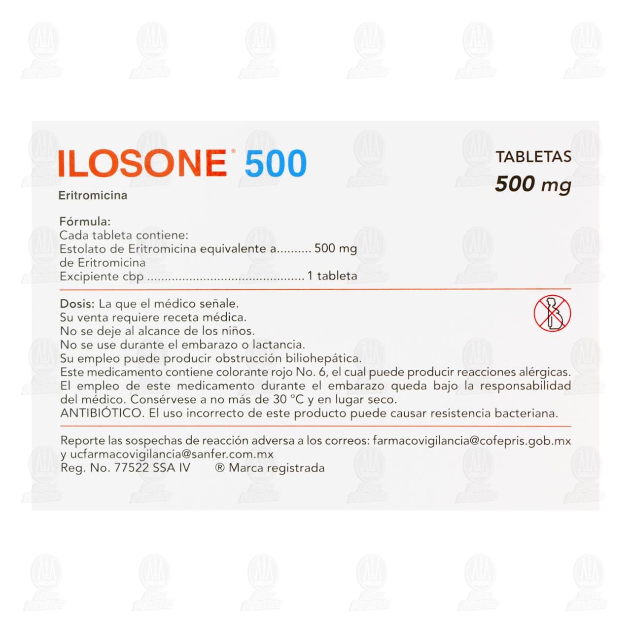Ilosone 500 mg, 20 Tabletas. image number 2