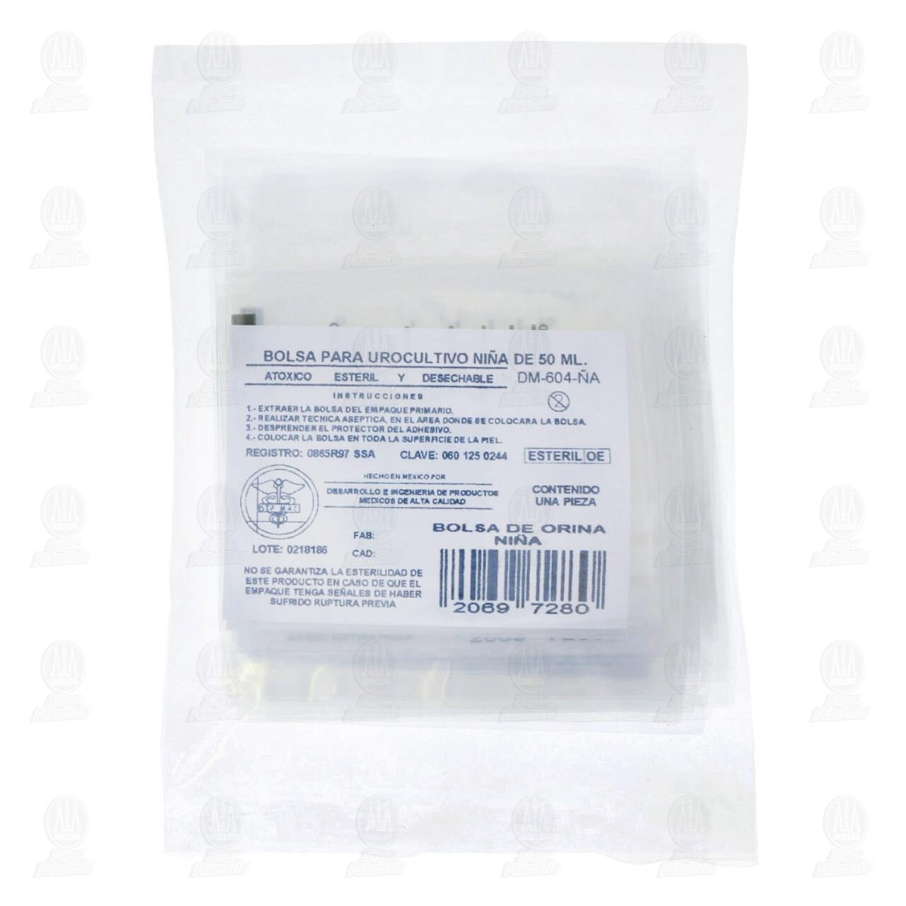 Bolsa Recolectora de Orina 50 ml para Niña, 1 pz.