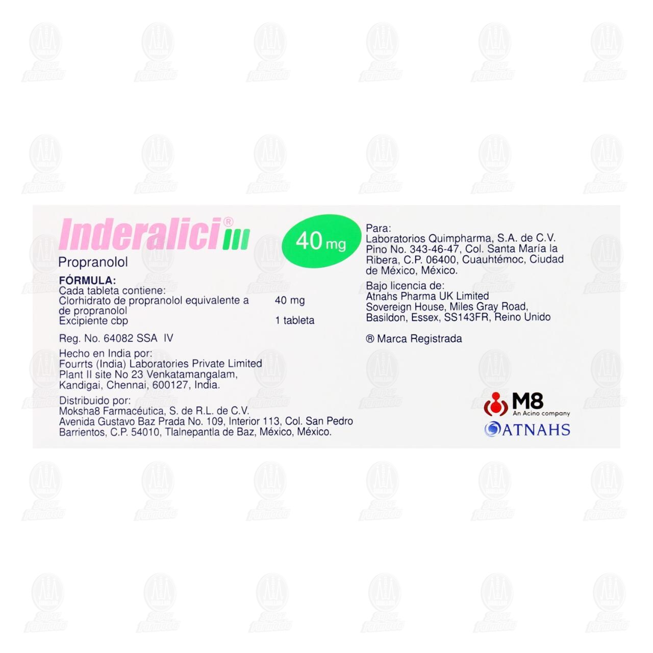 Inderalici 40 mg, 30 Tabletas. image number 2