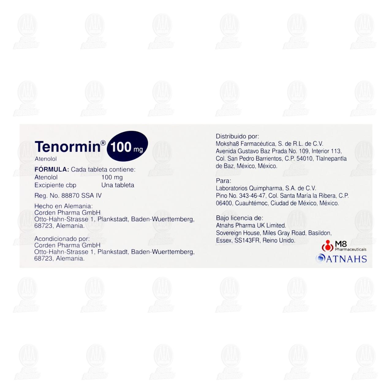 Tenormin 100 mg, 28 Tabletas. image number 2