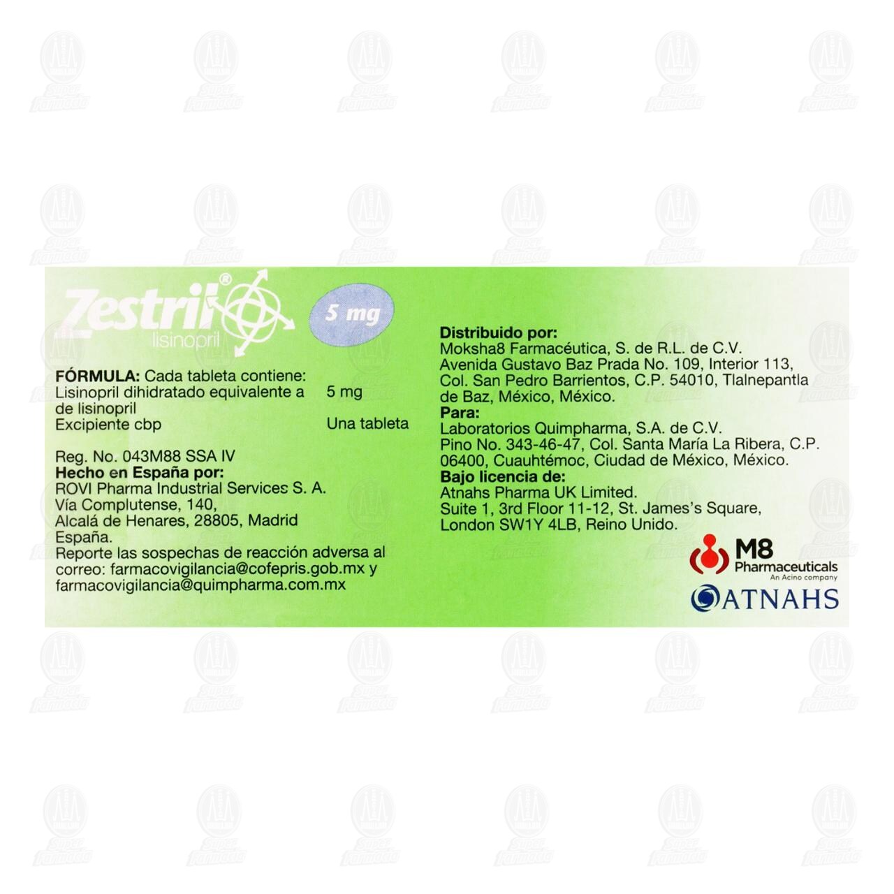 Zestril 5 mg, 28 Tabletas. image number 2