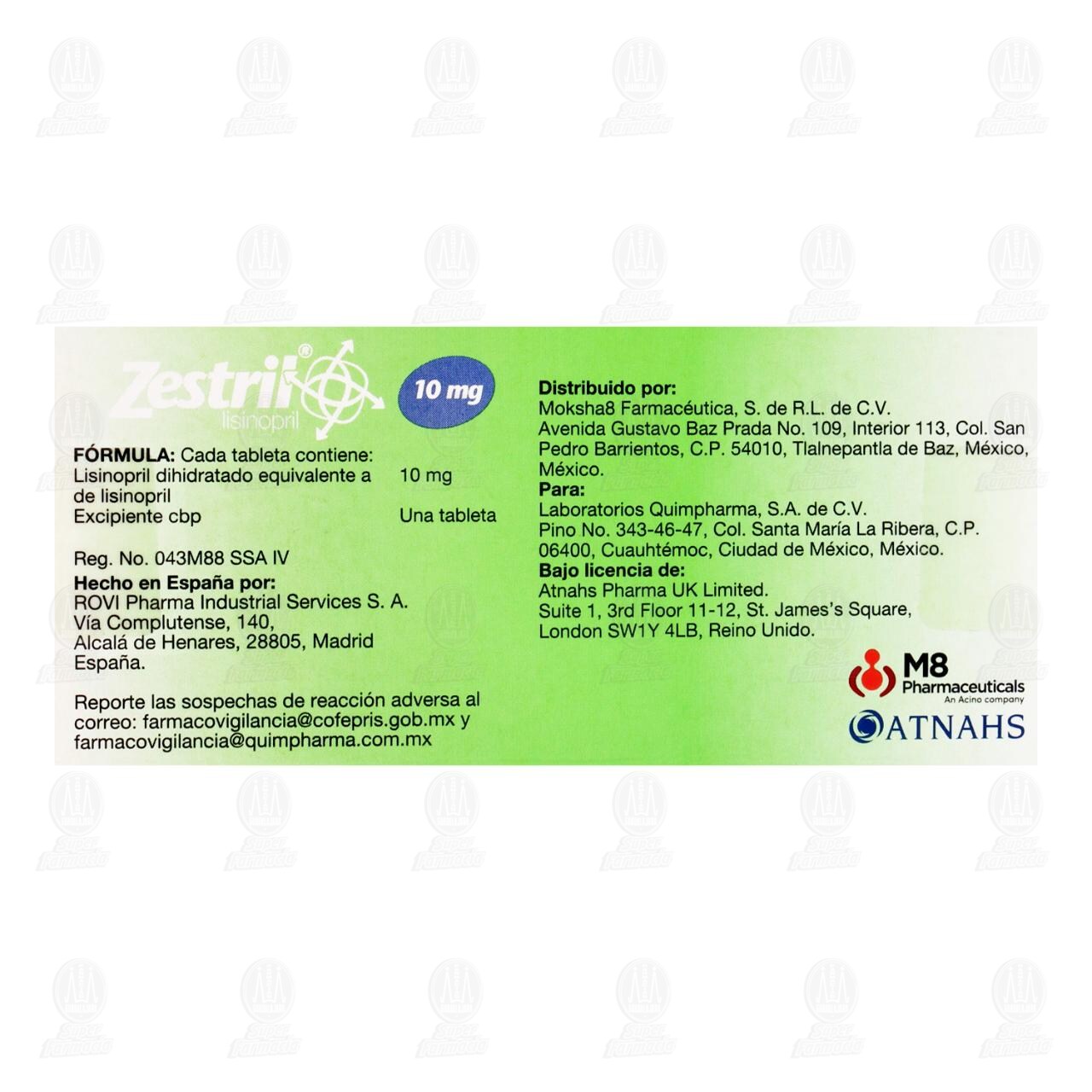 Zestril 10 mg, 14 Tabletas. image number 2