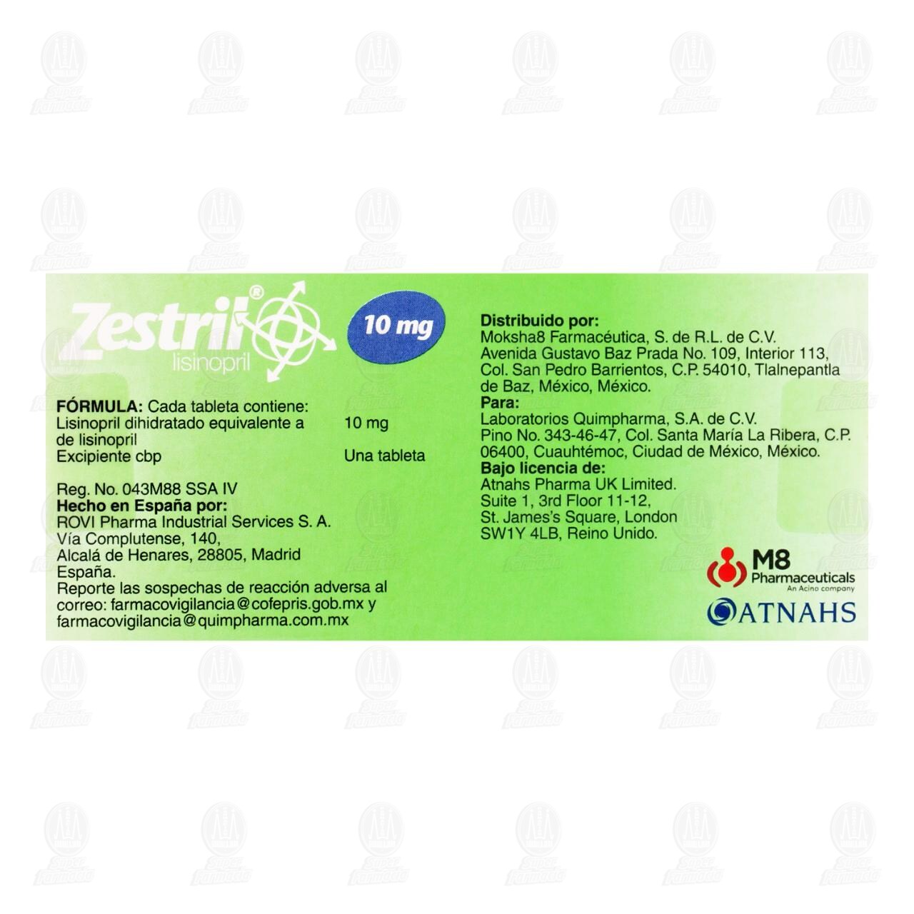 Zestril 10 mg, 28 Tabletas. image number 2