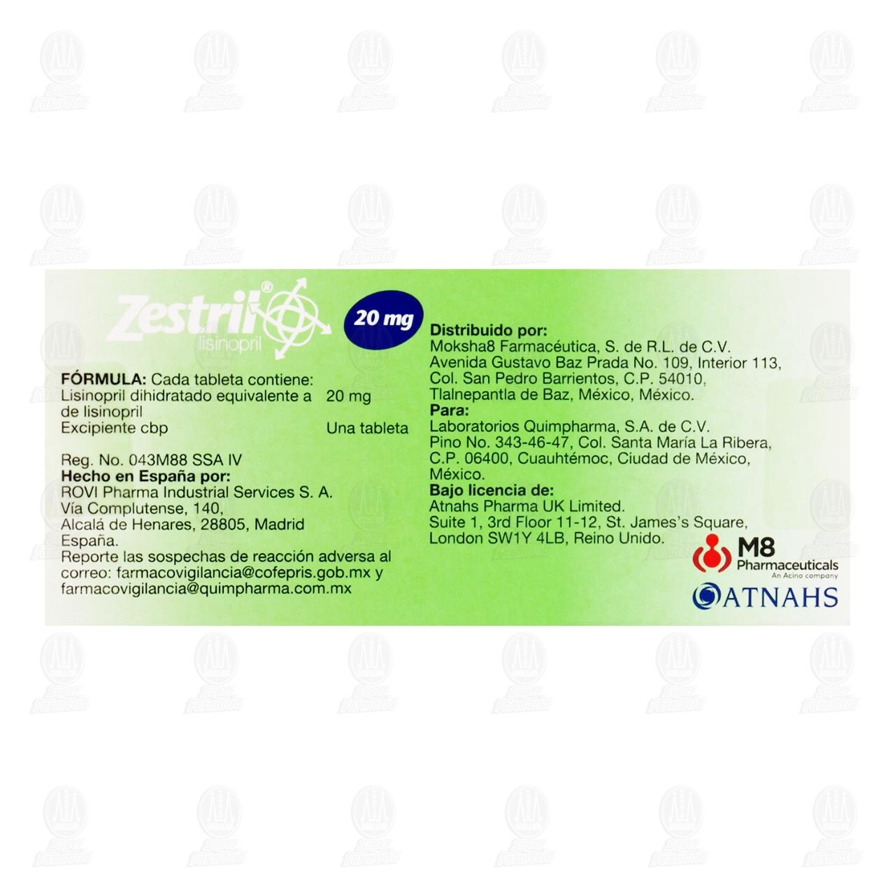 Zestril 20 mg, 28 Tabletas. image number 1