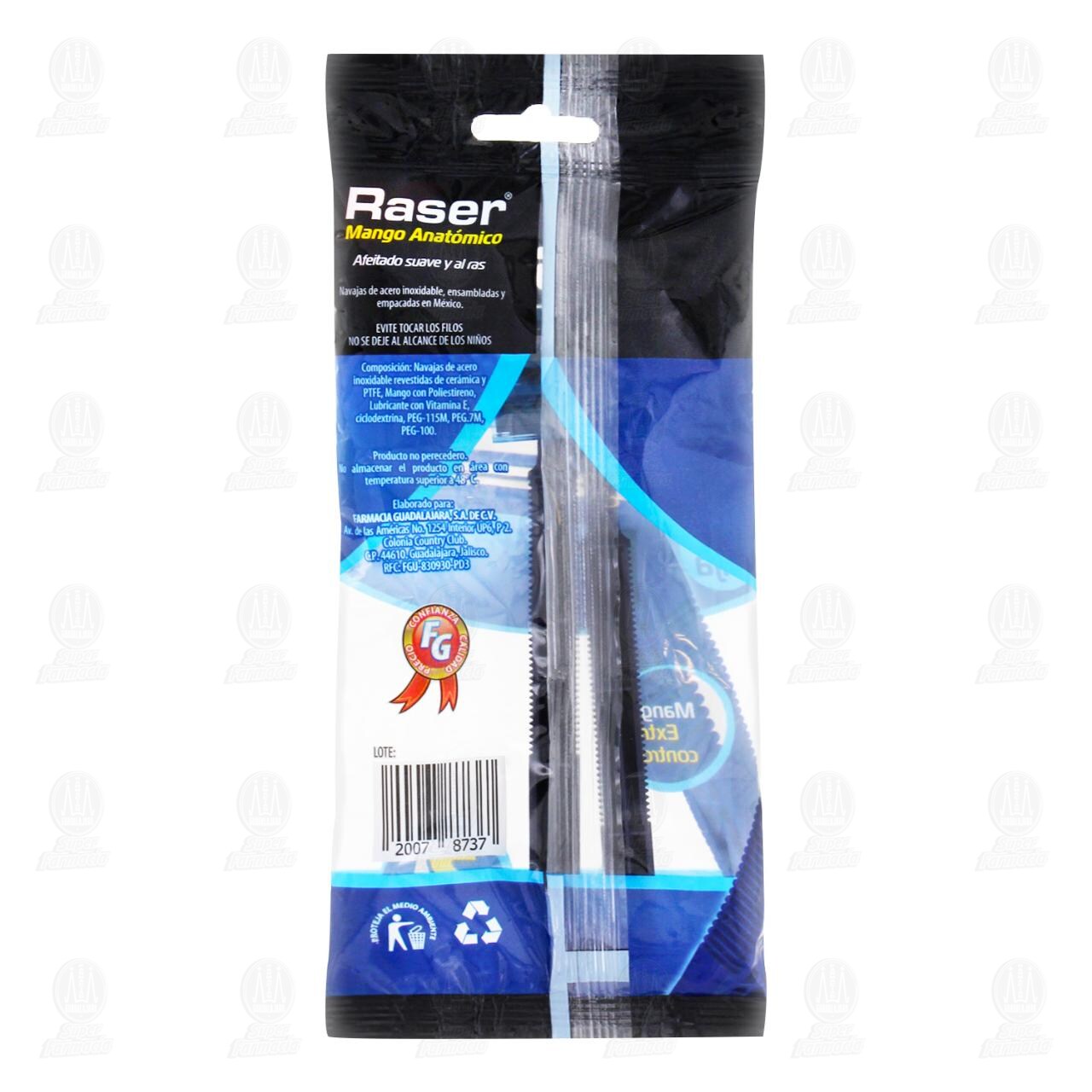 Rastrillos Raser Desechables Mango Anat&oacute;mico, 2 pzas. image number 1